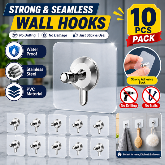 Heavy Duty Self-Adhesive Screw Hooks – Pack of 10