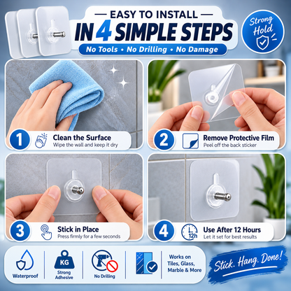Heavy Duty Self-Adhesive Screw Hooks – Pack of 10