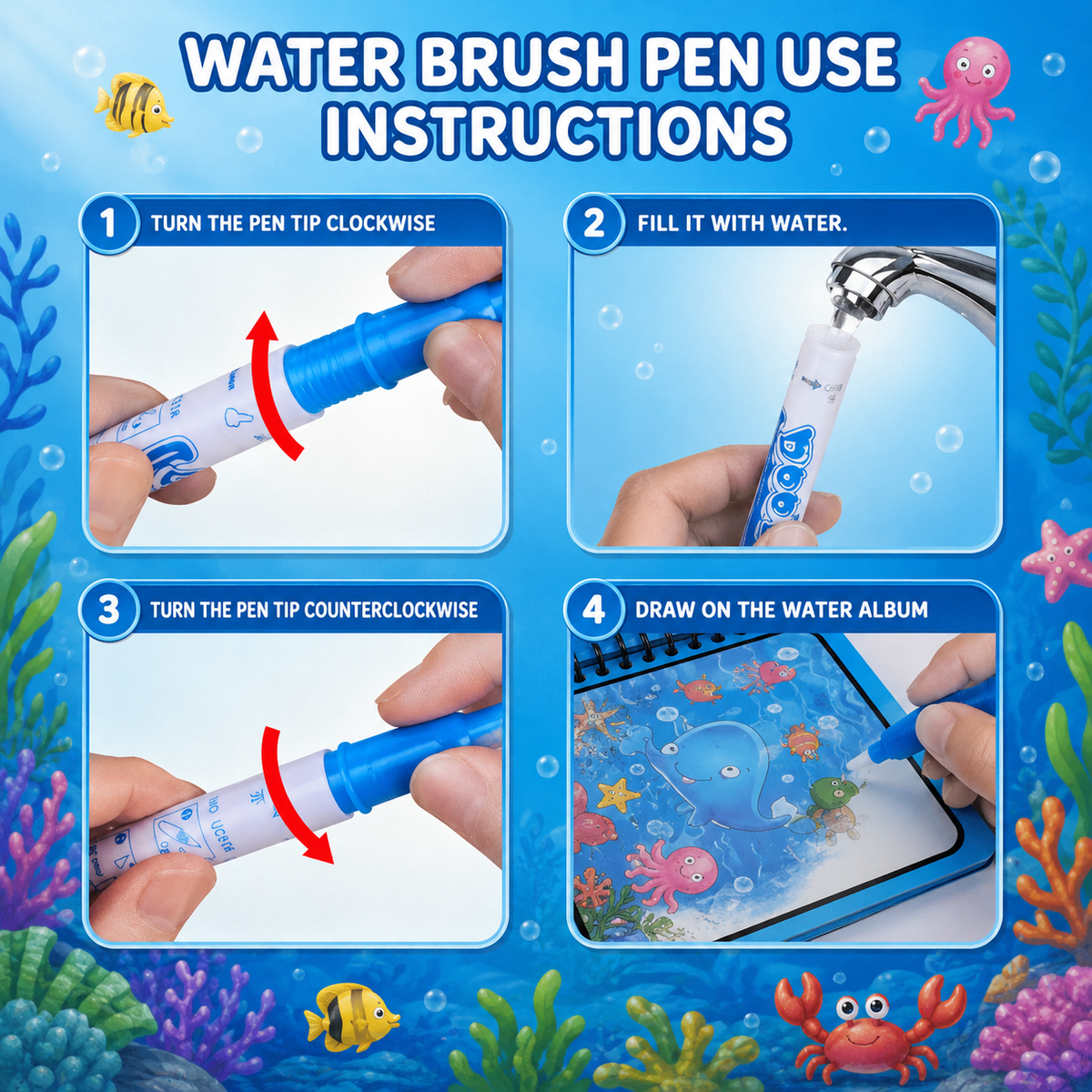 Magic Water Coloring Book with Water Pen