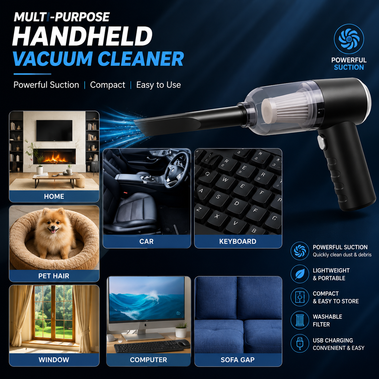 3 in 1 Mopping Vacuum Blower with Mini Dust Buster USB Portable Vacuum Cleaner Dry and Wet