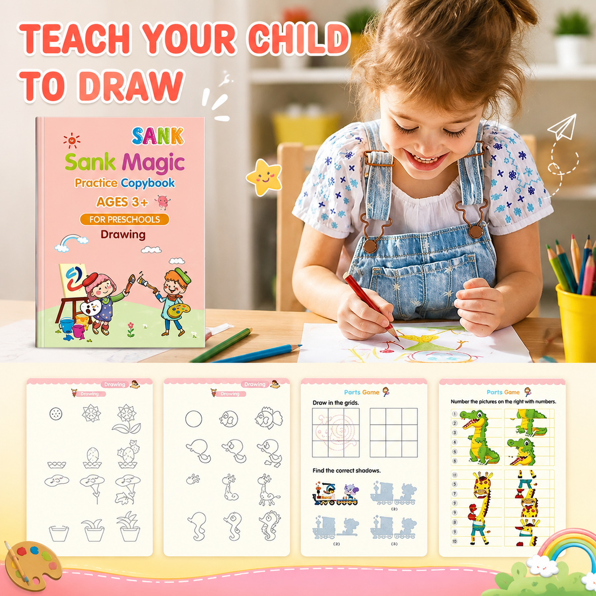 Practice Copybook for Kids – 4 Books with Reusable Pen