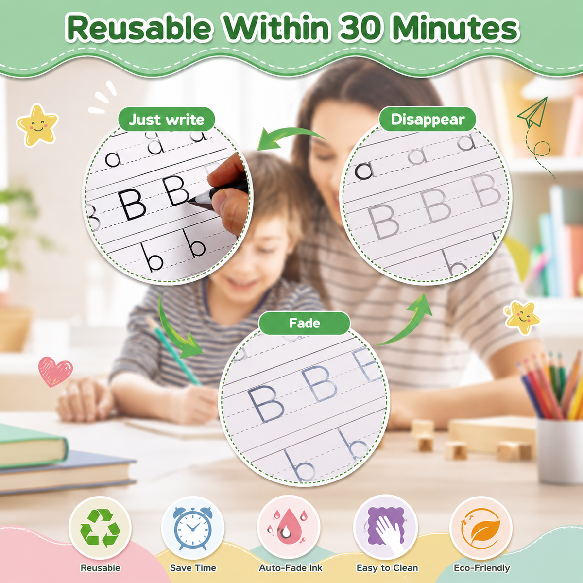 Practice Copybook for Kids – 4 Books with Reusable Pen